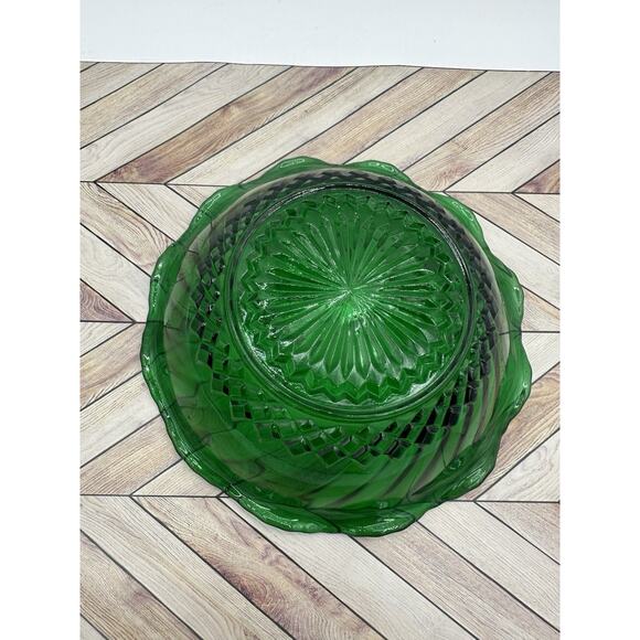 1950s Anchor Hocking Emerald Green Starburst Glass Footed Serving Dish Bowl 6.5” - Picture 4 of 6